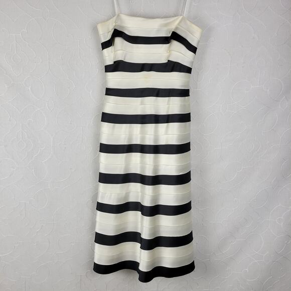 BCBG Maxazria Dress 2 Black Ivory Striped Classic A-Line Minimalist - Picture 1 of 15